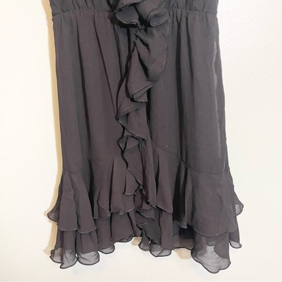 H&M Womens V-Neck Sleeveless Layered Hem Ruffle Trim Dress Black Size 8 - Picture 13 of 14
